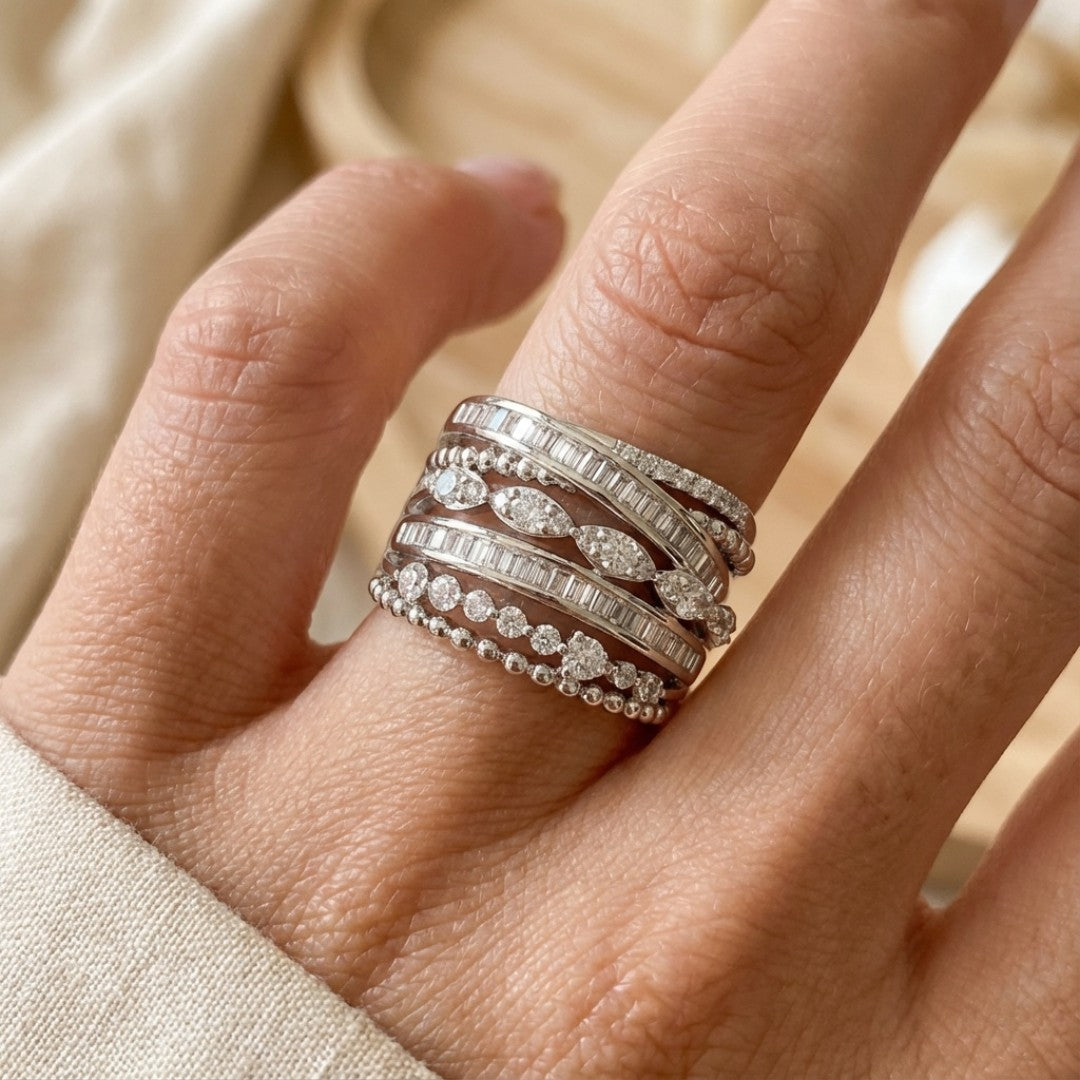 Vintage Layered Zirconia Silver Ring