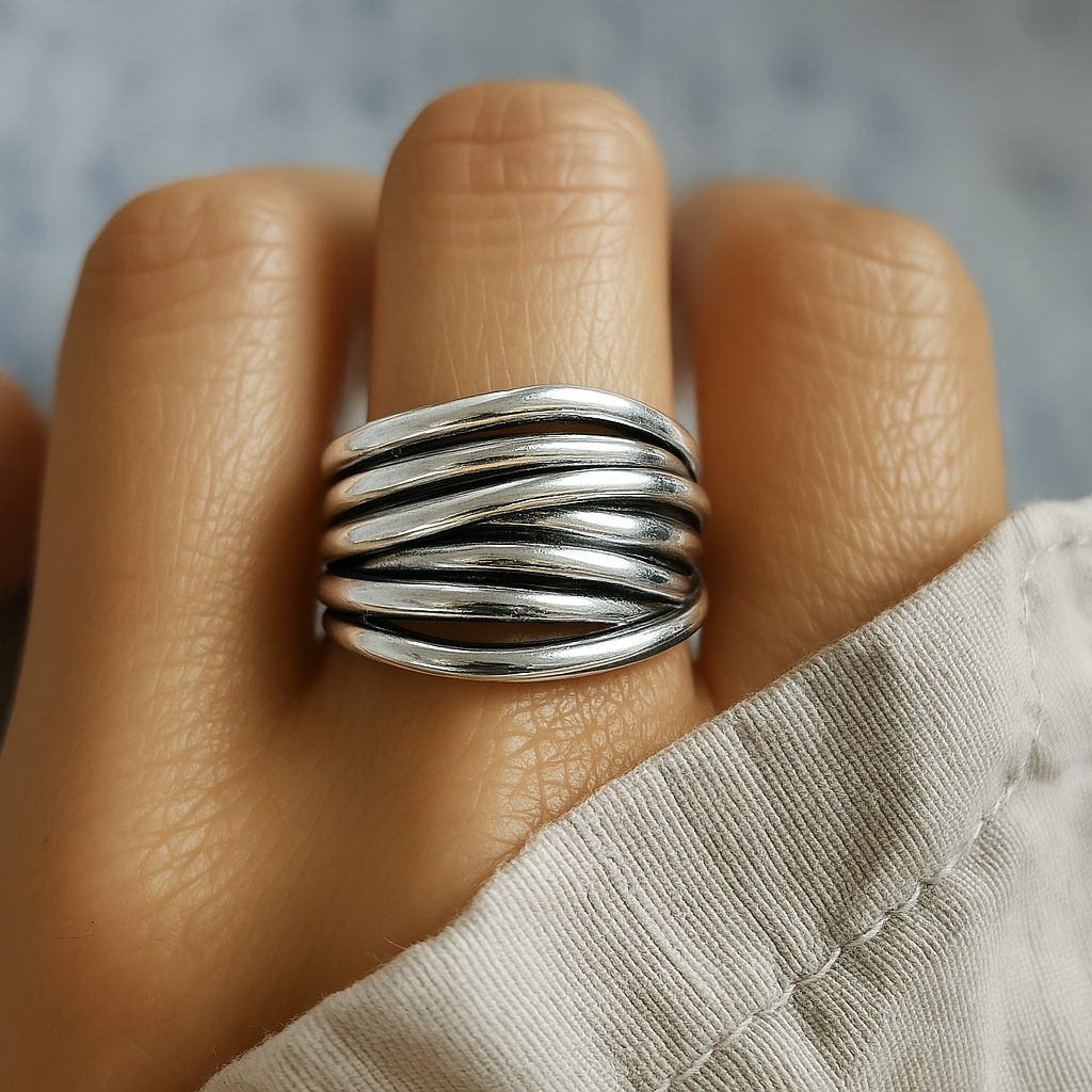 925 Sterling Silver Adjustable Layered Ring