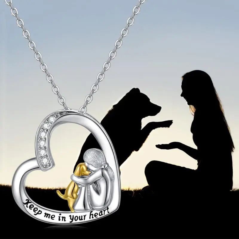 Silver Necklace – Heart & Dog Design with Zirconia