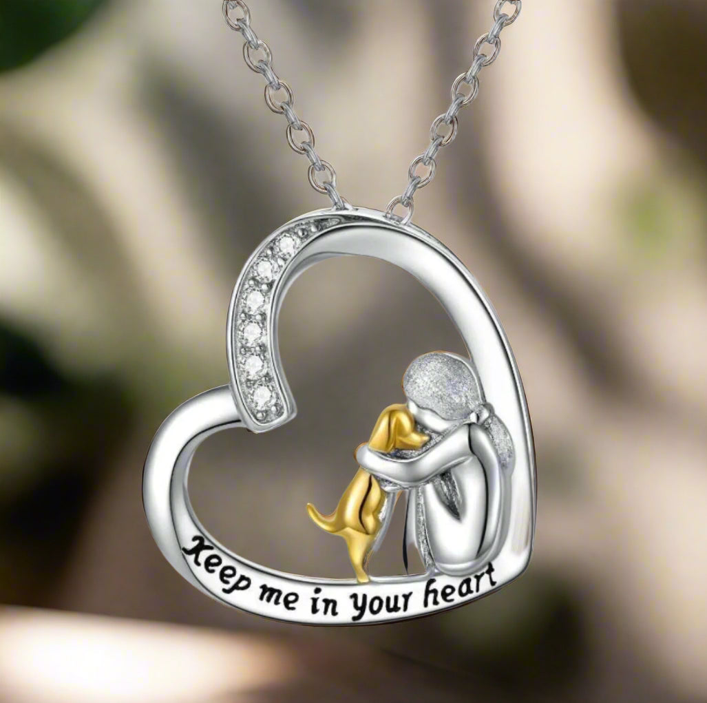 Silver Necklace – Heart & Dog Design with Zirconia