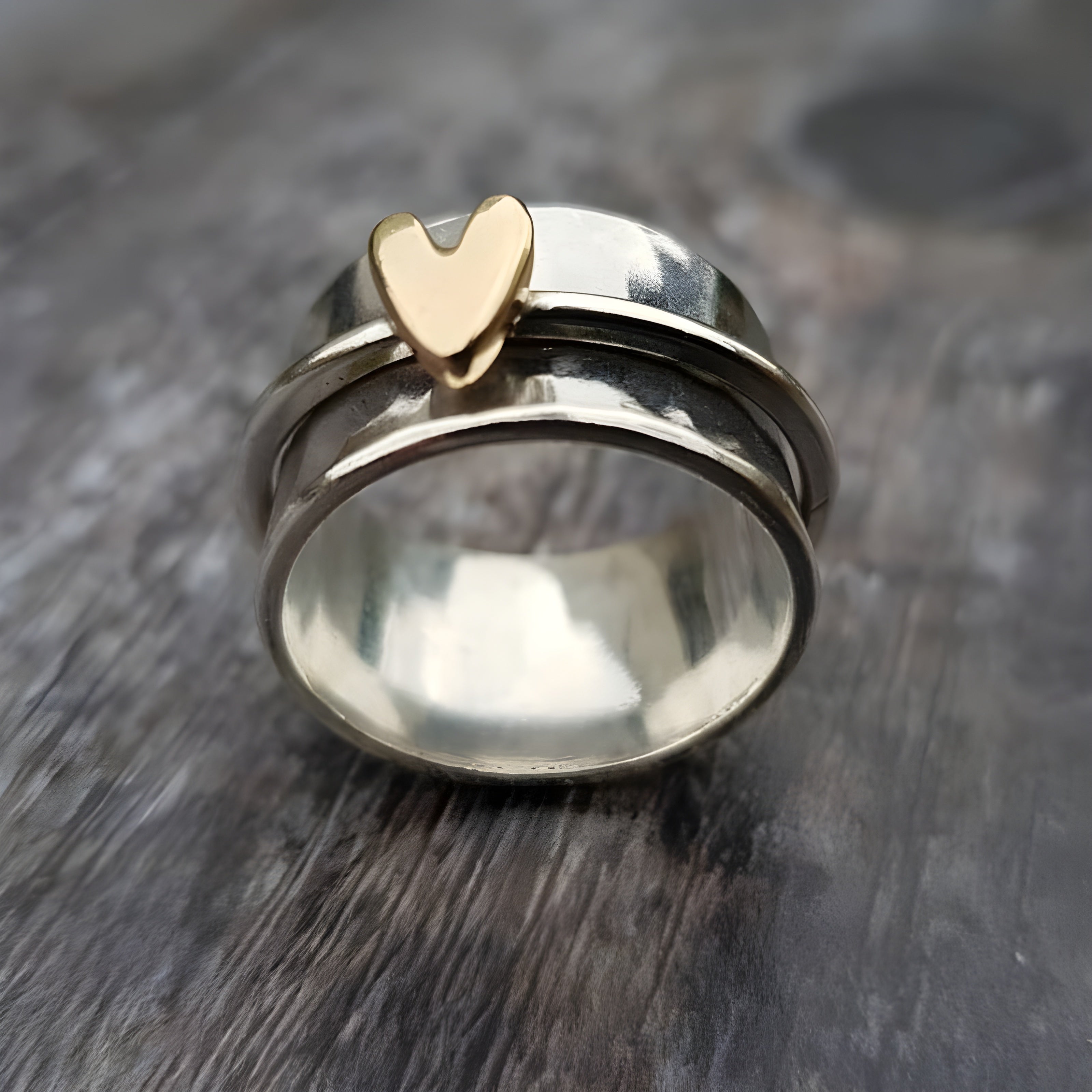 Golden Heart Silver Ring