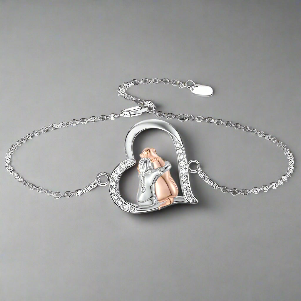 Cute Dog Hug Silver Bracelet