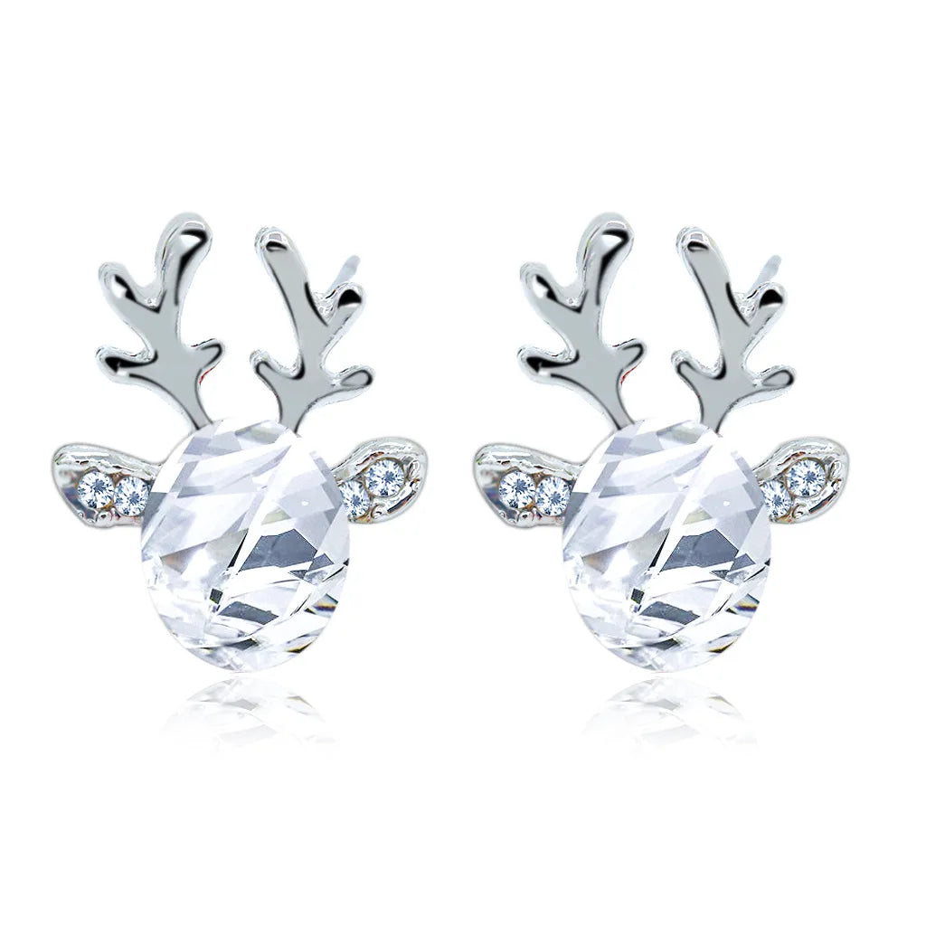 Festive Reindeer Crystal Stud Earrings