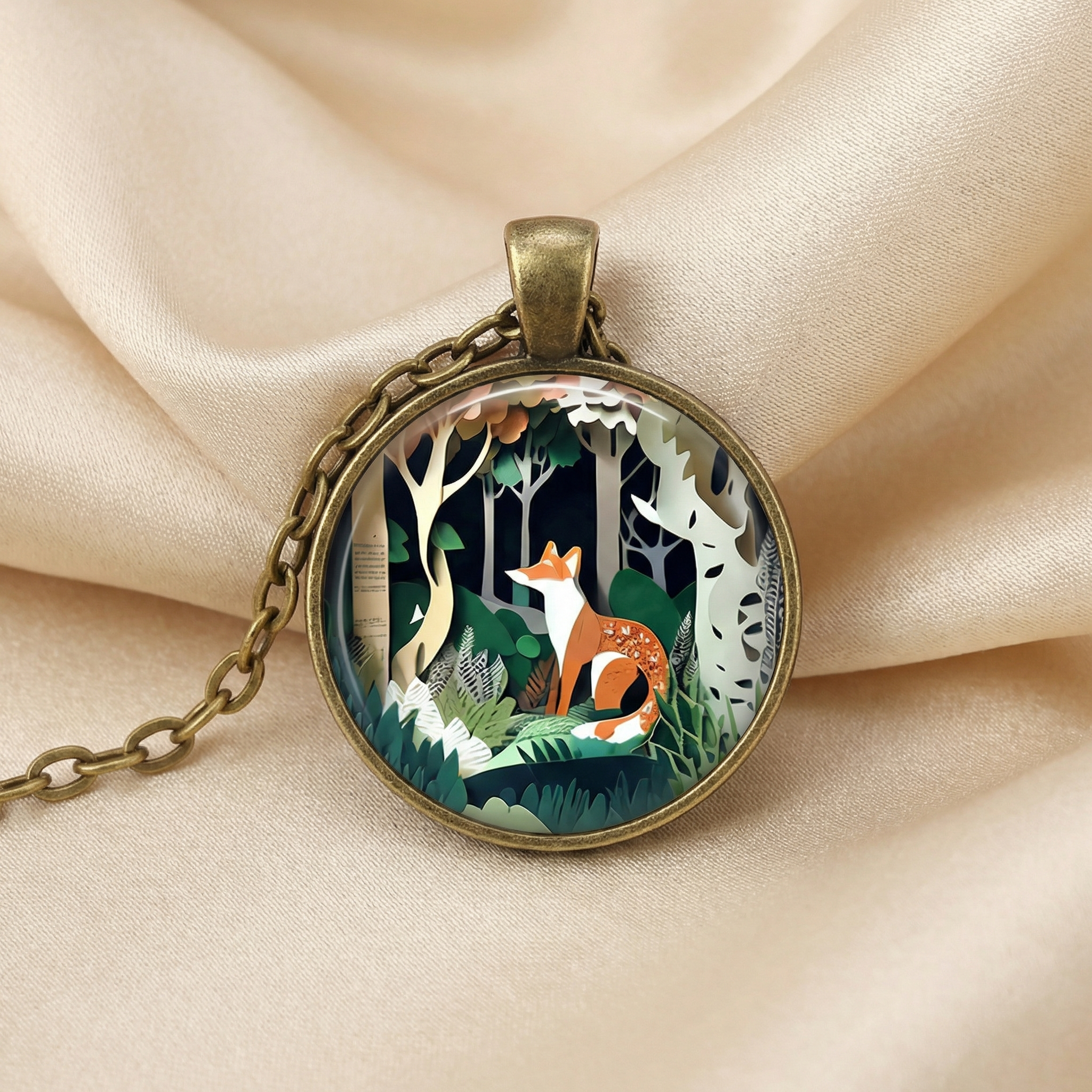 Forest Spirit Animal Glass Pendant Necklace