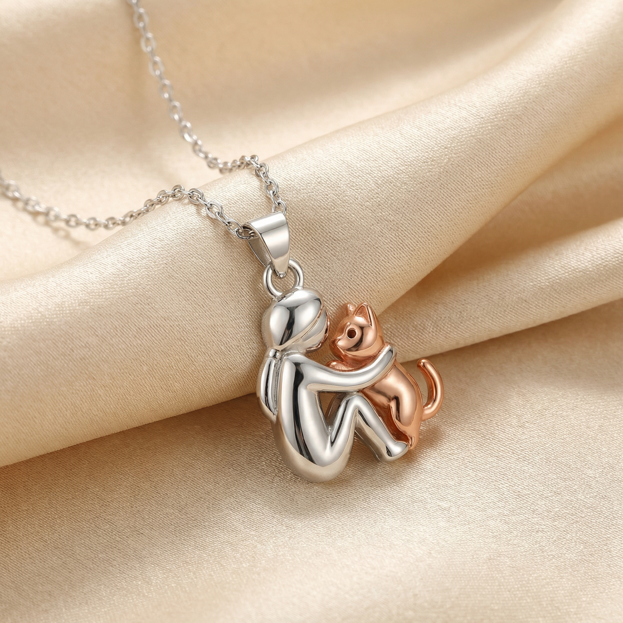 "Forever in Your Heart" Cat Hug Necklace Set + FREE Matching Earrings