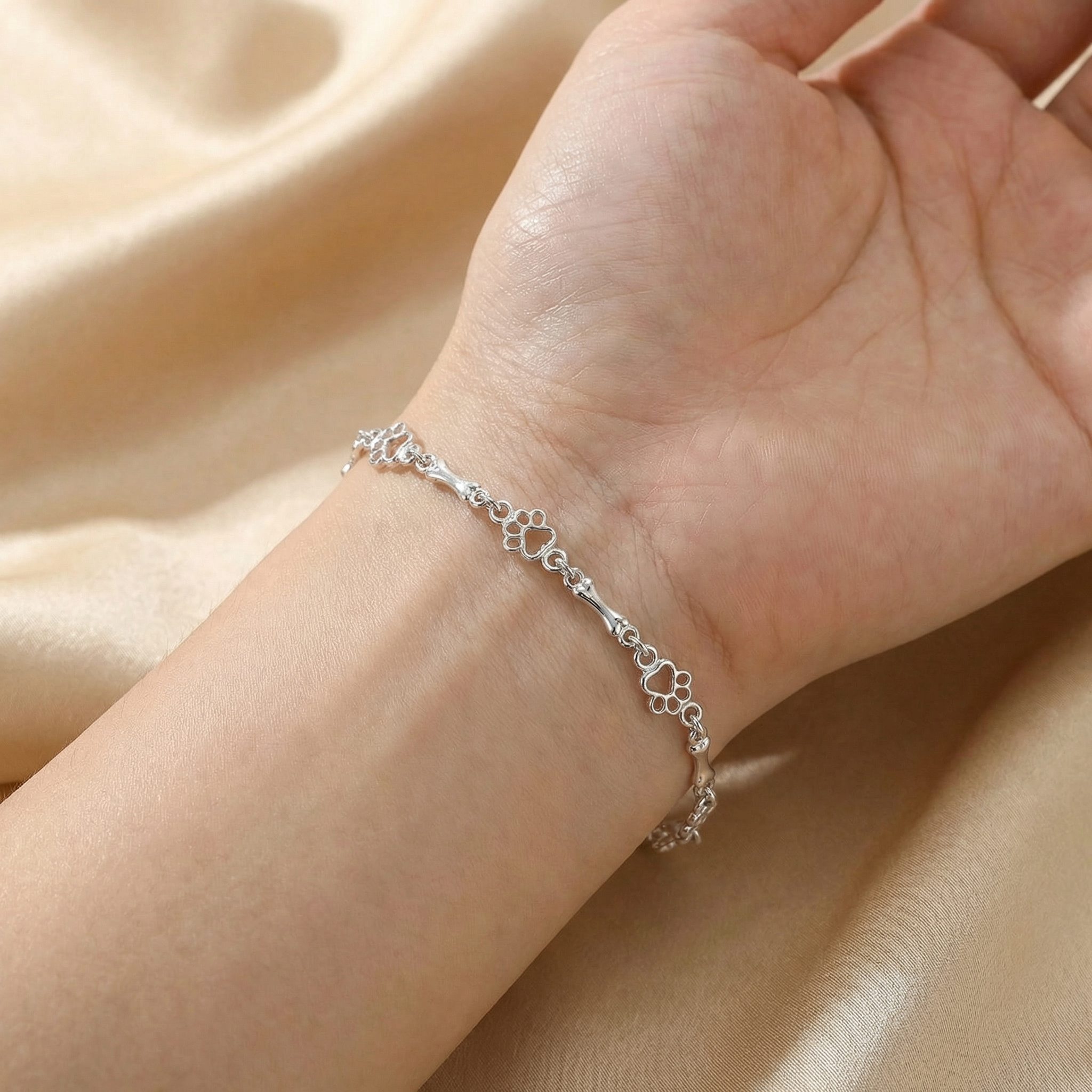 Limited Edition Pure Silver Dog Paw and Bone Charms Bracelet
