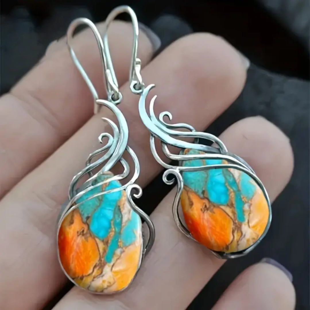 Brilliant Blue and Orange Gemstone Drop Earrings