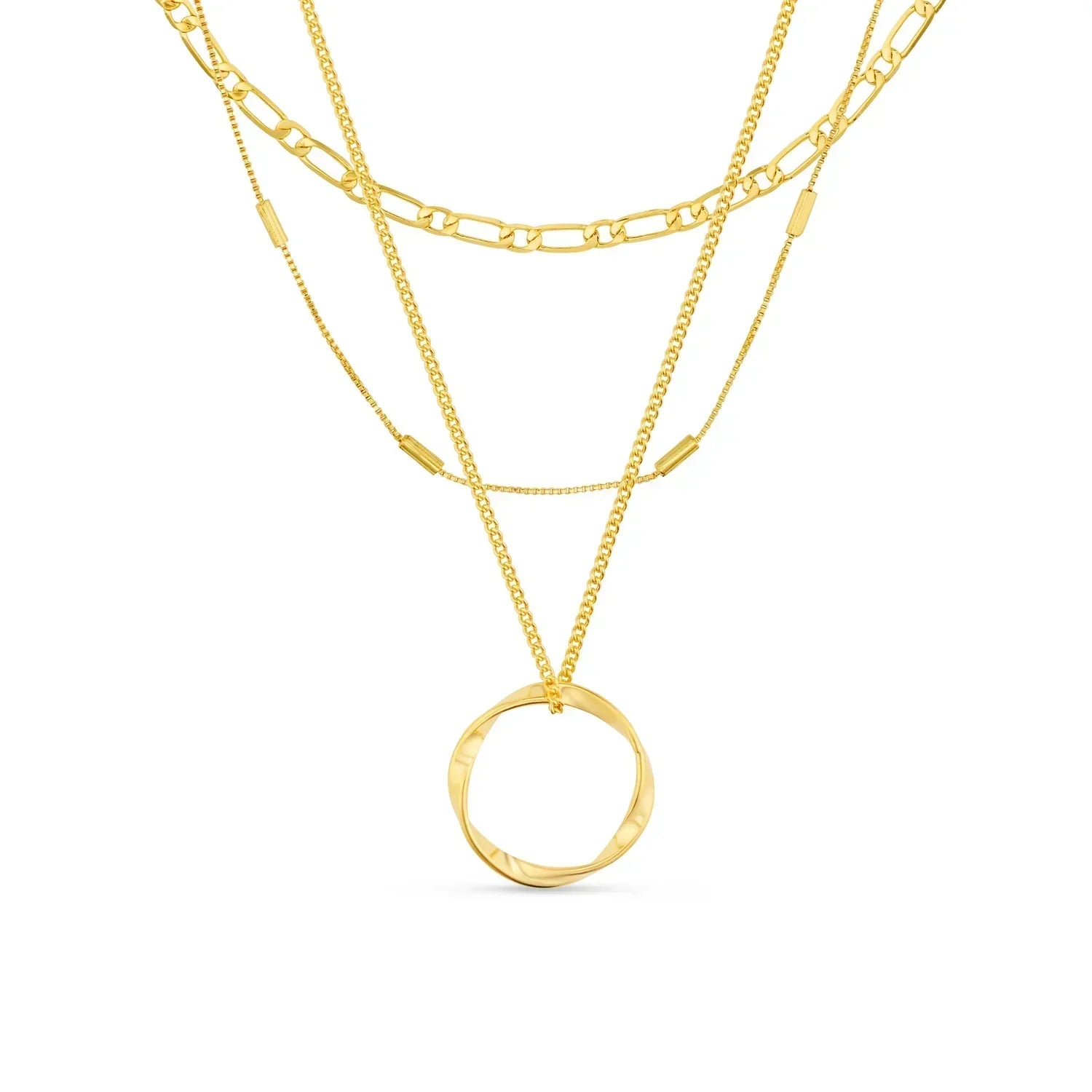 Chic Open Circle Three-Row Gold Necklace