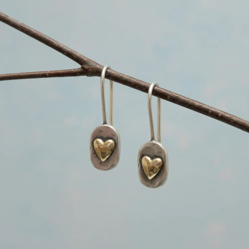 Vintage Gold Inlaid Heart Earrings