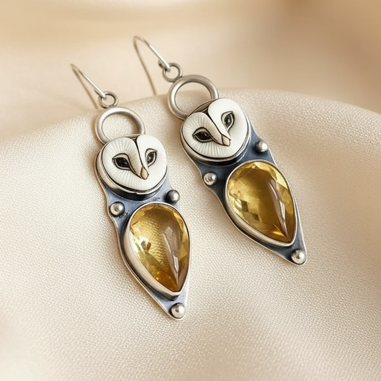 "Wisdom & Wonder" Barn Owl Earrings - Silver Statement Drops