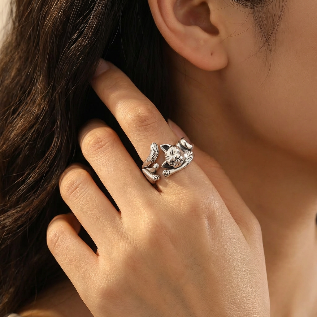 Silver Vintage Cat Ring