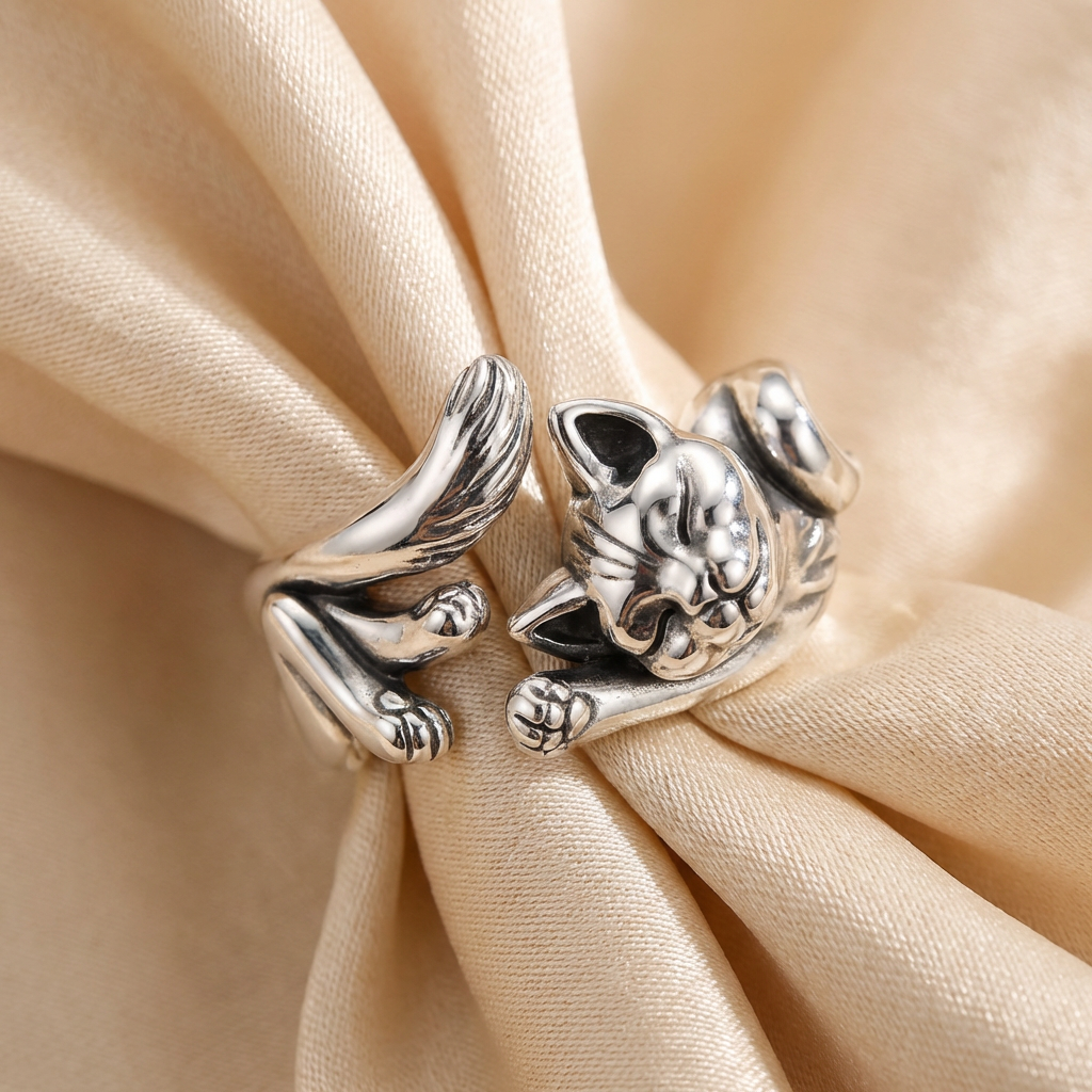 Silver Vintage Cat Ring