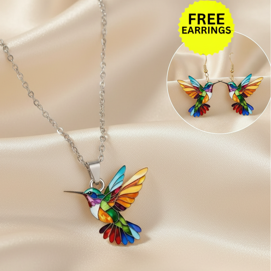 Rainbow Hummingbird Necklace + FREE Matching Earrings - "Joy Takes Flight"