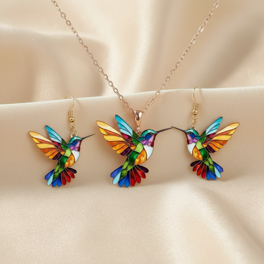Rainbow Hummingbird Necklace + FREE Matching Earrings - "Joy Takes Flight"