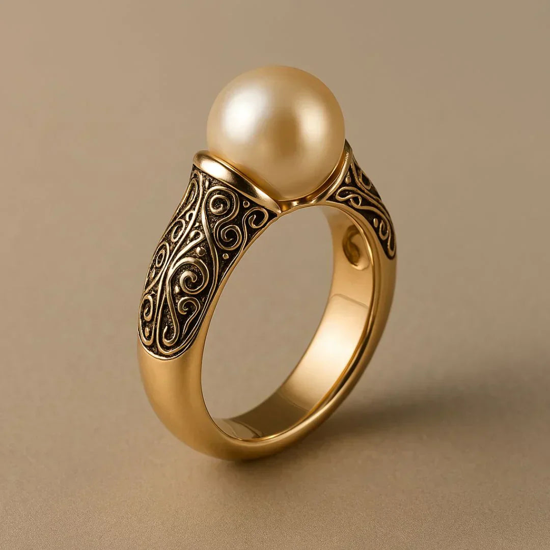 Vintage Pearl Adorned Golden Ring