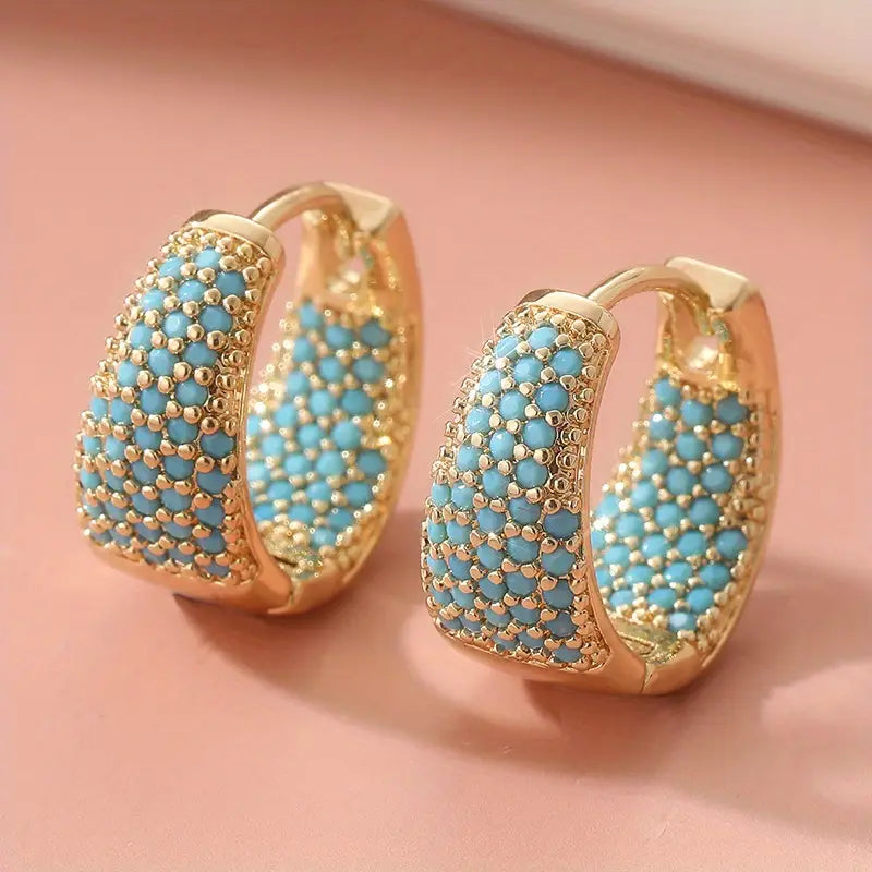 Elegant Golden-Tone Turquoise Beaded Hoop Earrings