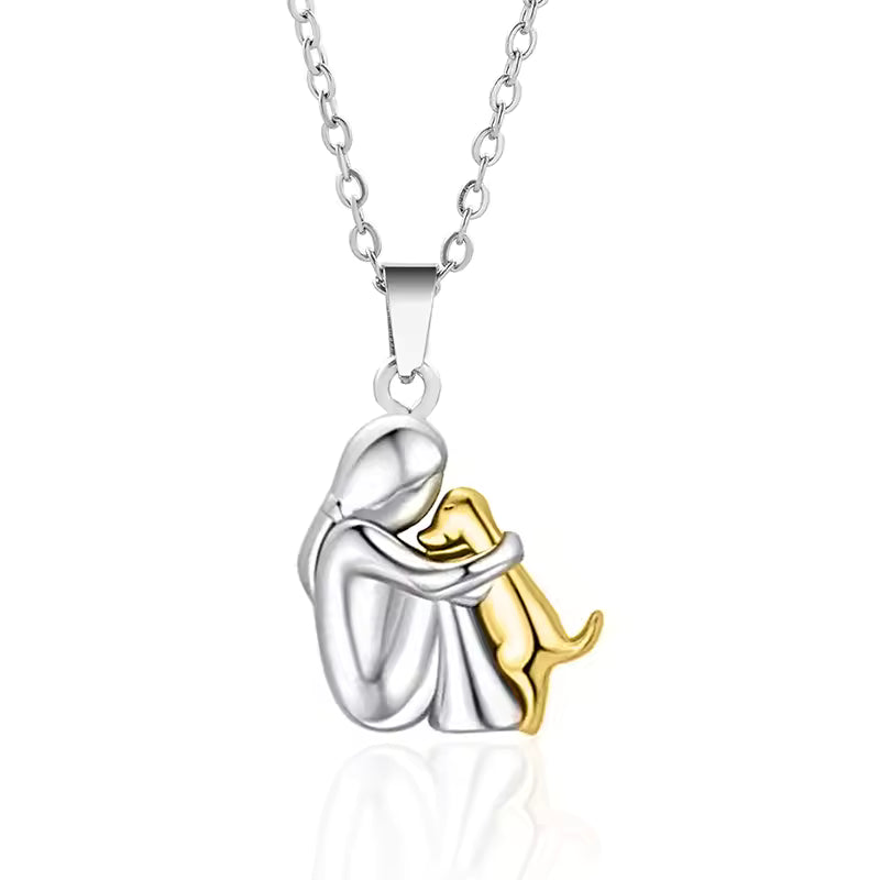 "Forever in Your Heart" Dog Hug Pendant Necklace