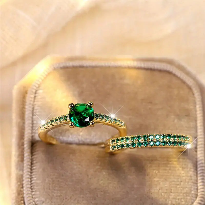 Emerald Duo Ring Gold Set