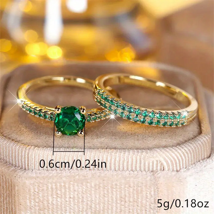 Emerald Duo Ring Gold Set