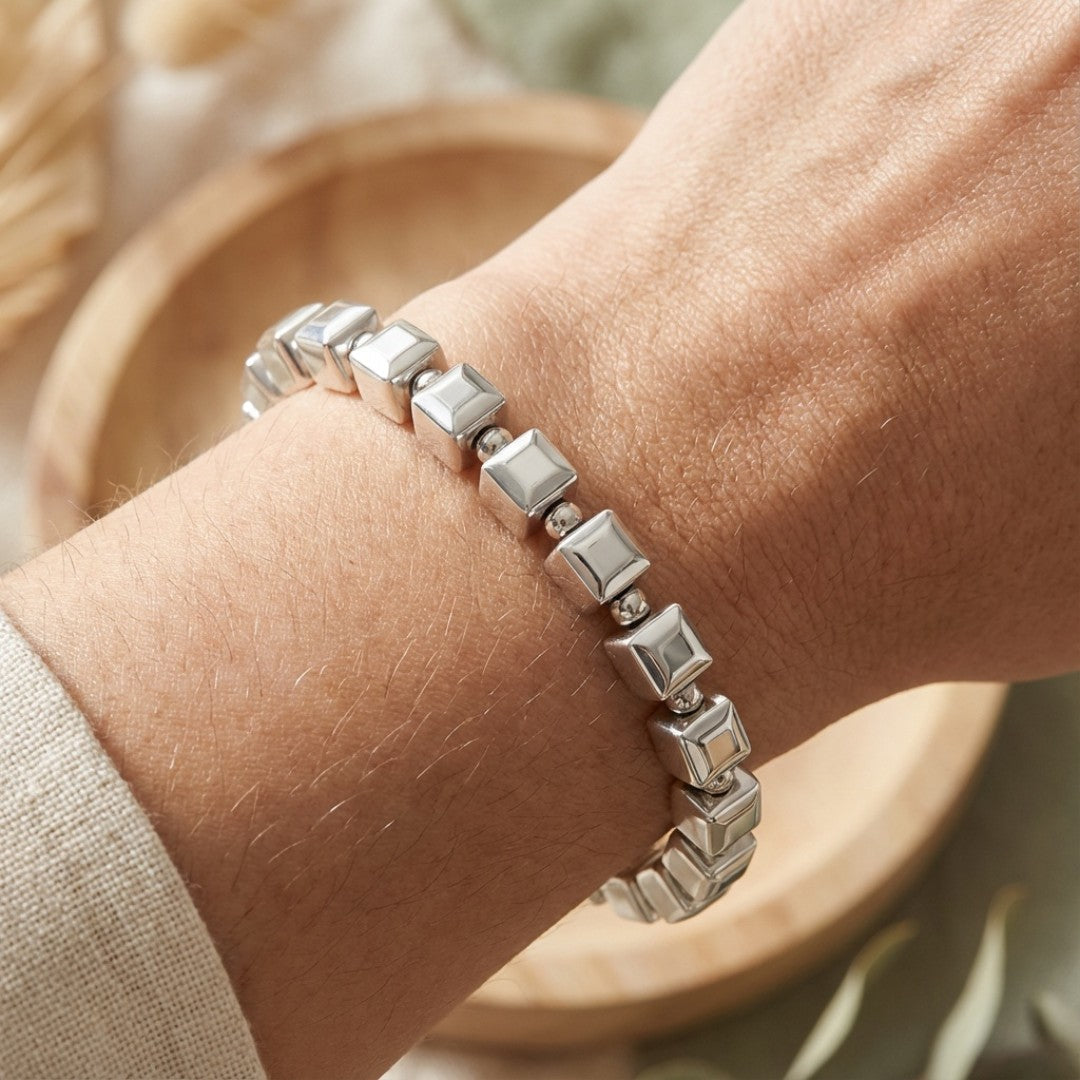 Vintage Silver Cubic Beads Bracelet