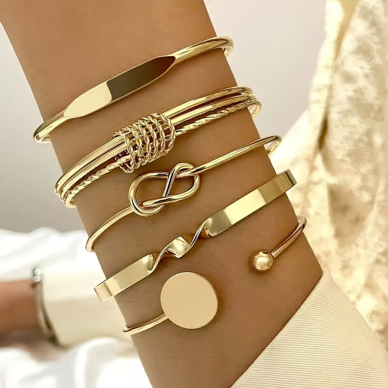 Sophisticated Knotted Elegance Gold Bracelet Set