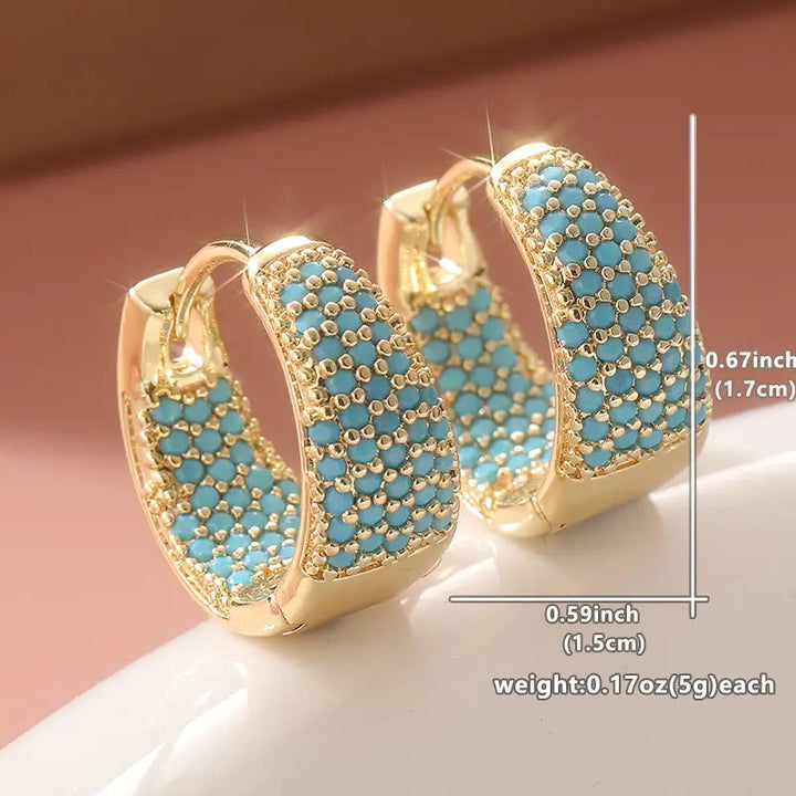 Elegant Golden-Tone Turquoise Beaded Hoop Earrings