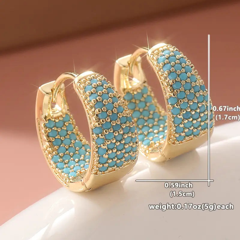 Elegant Golden-Tone Turquoise Beaded Hoop Earrings