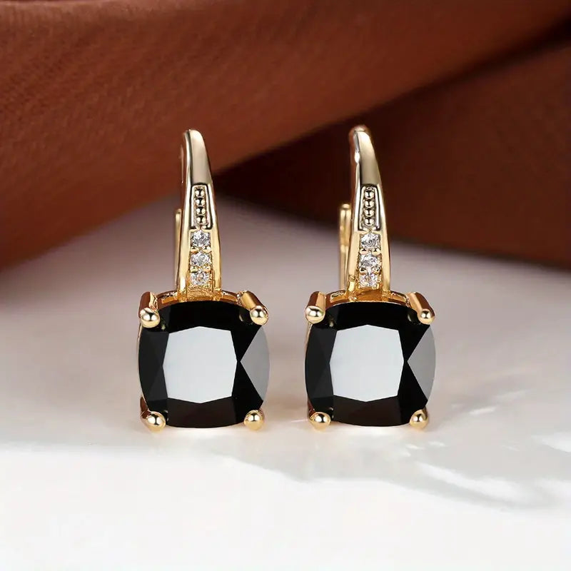 Elegant Mystic Stone Gold Hoop Earrings