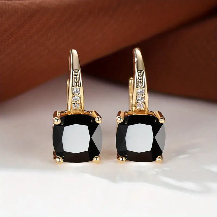 Elegant Mystic Stone Gold Hoop Earrings