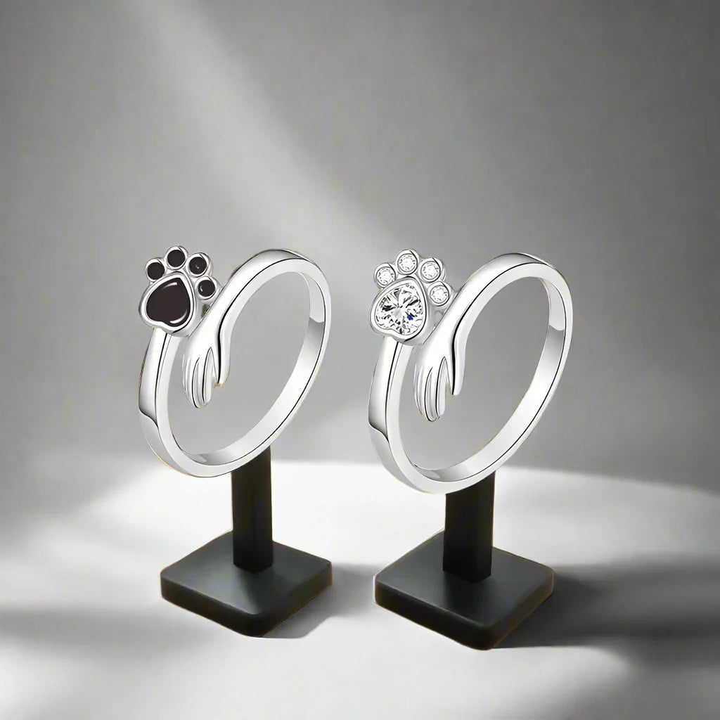 925 Sterling Silver Adjustable Ring – Hand and Paw Print Design