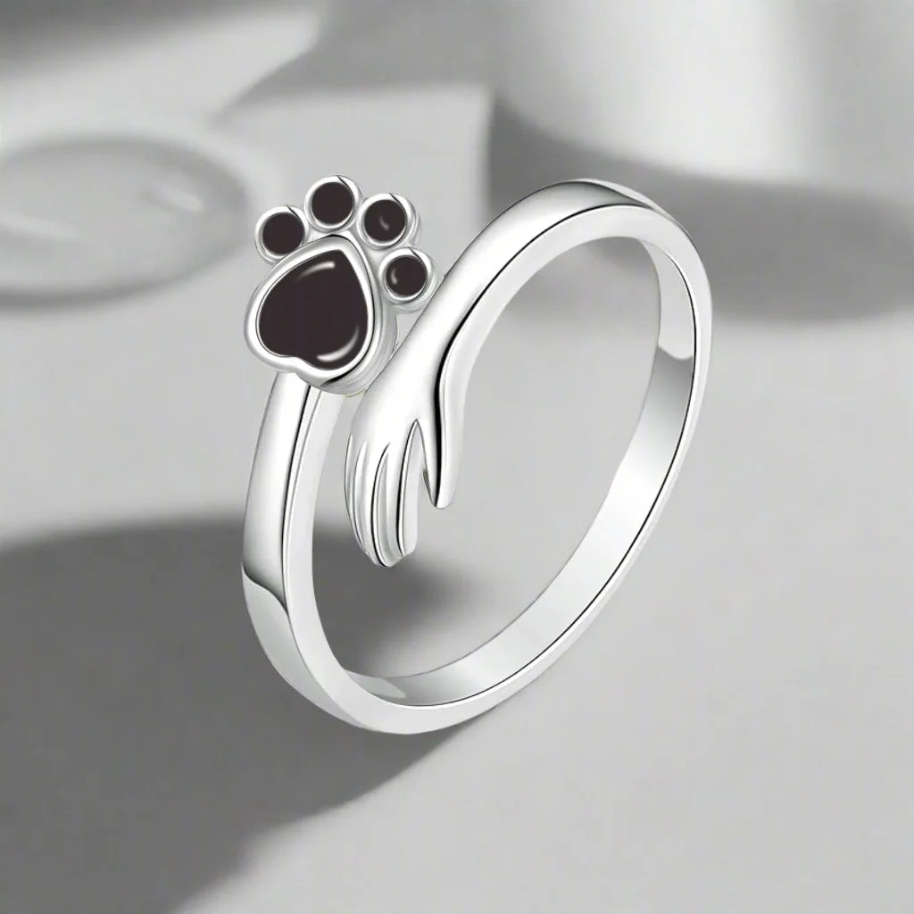 925 Sterling Silver Adjustable Ring – Hand and Paw Print Design