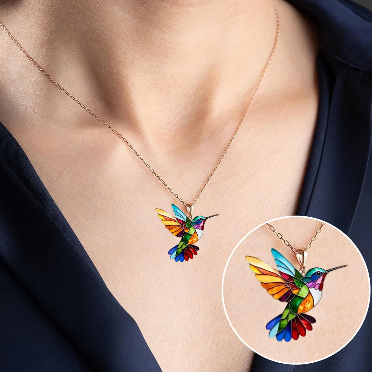 Rainbow Hummingbird Necklace + FREE Matching Earrings - "Joy Takes Flight"