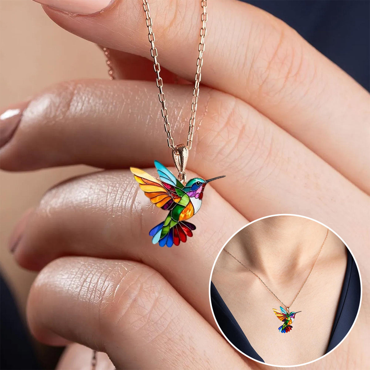 Rainbow Hummingbird Necklace + FREE Matching Earrings - "Joy Takes Flight"