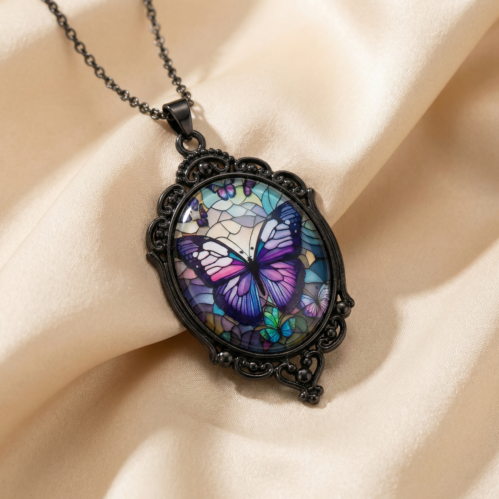Butterfly Pendant Necklace with Purple Crystal