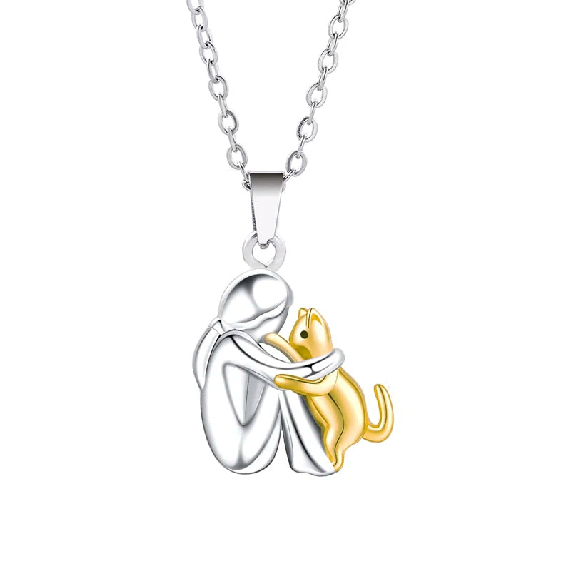 "Forever in Your Heart" Cat Hug Pendant Necklace