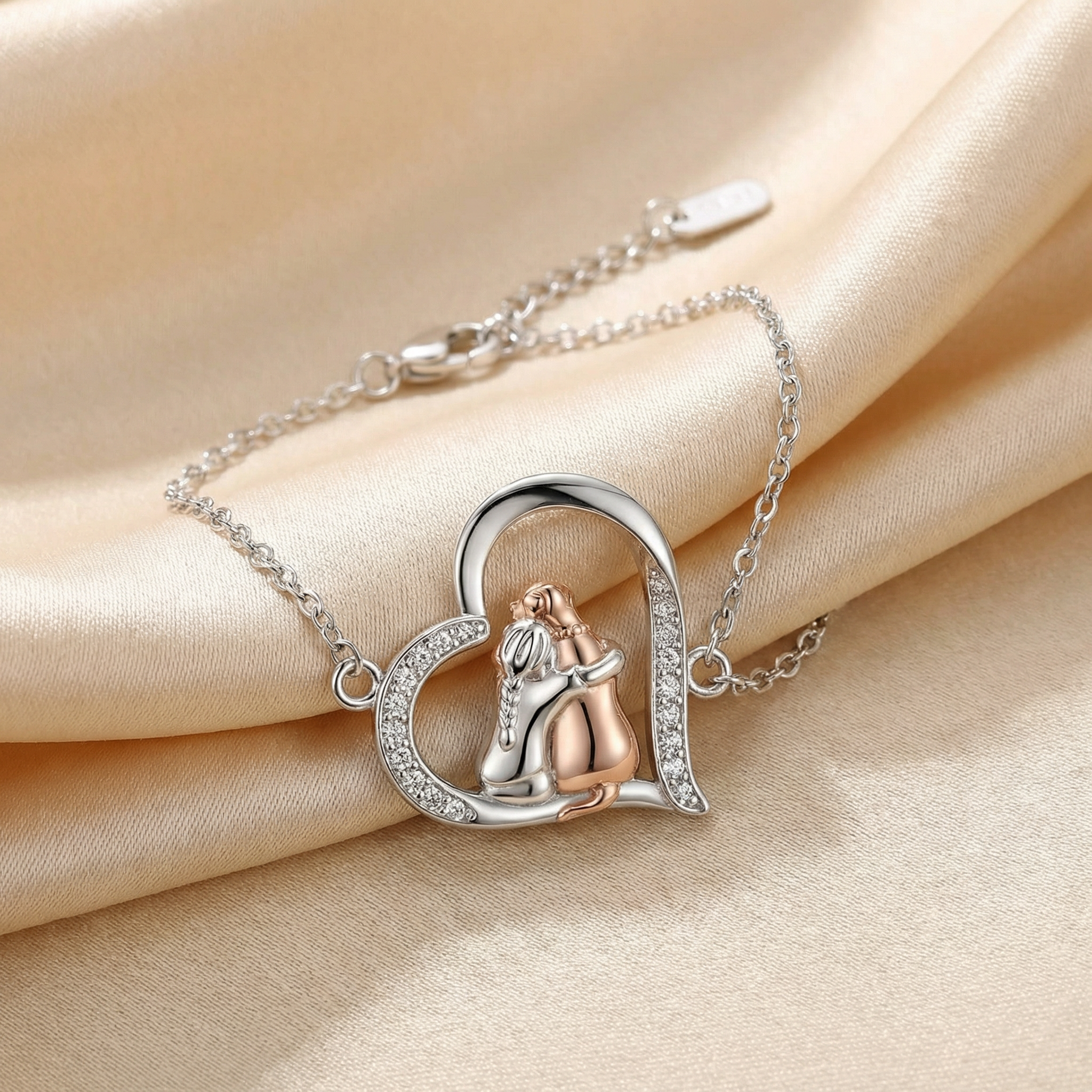 Cute Dog Hug Silver Bracelet