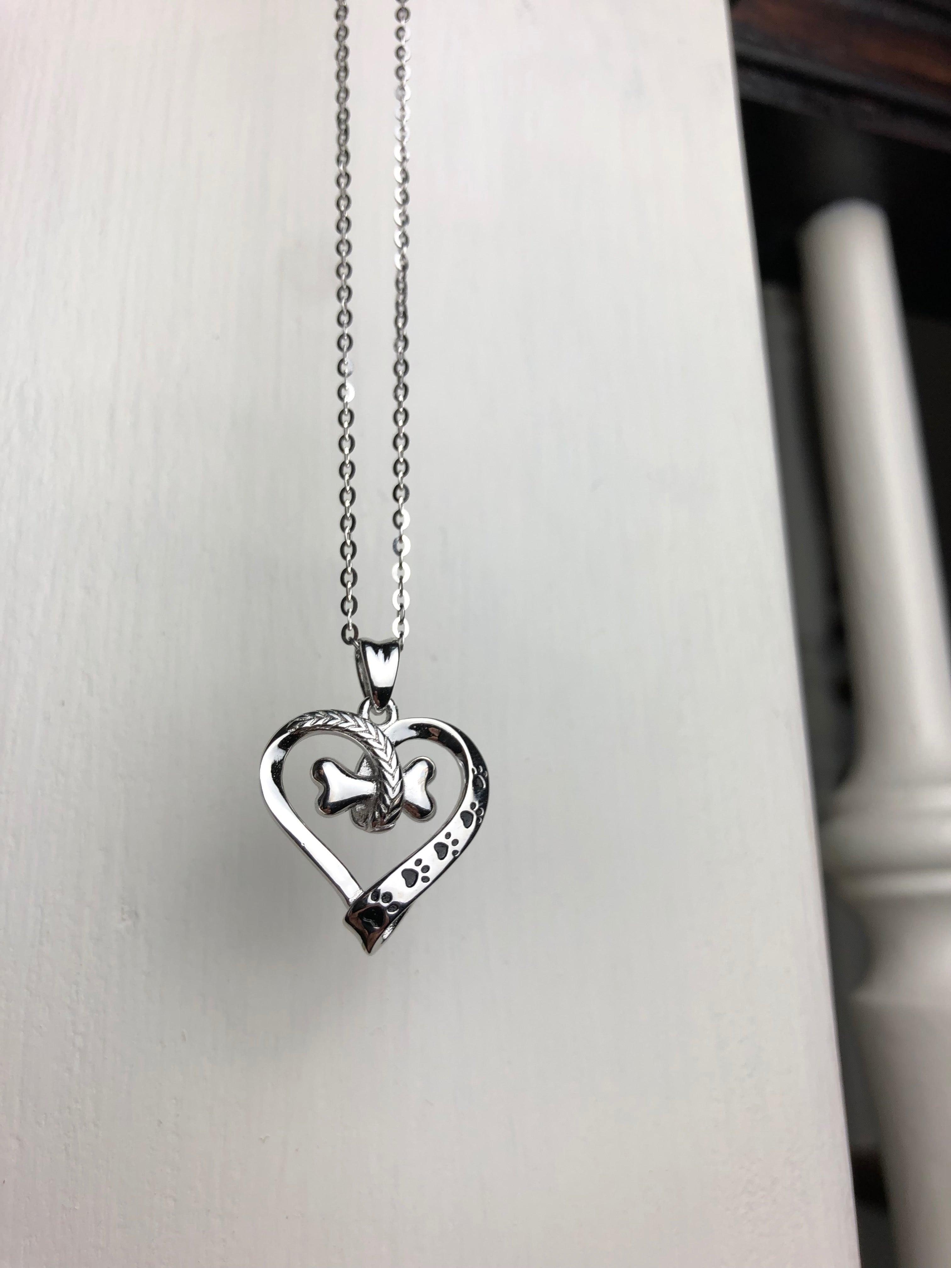 Dog Paw and Heart Necklace in Stainless Steel