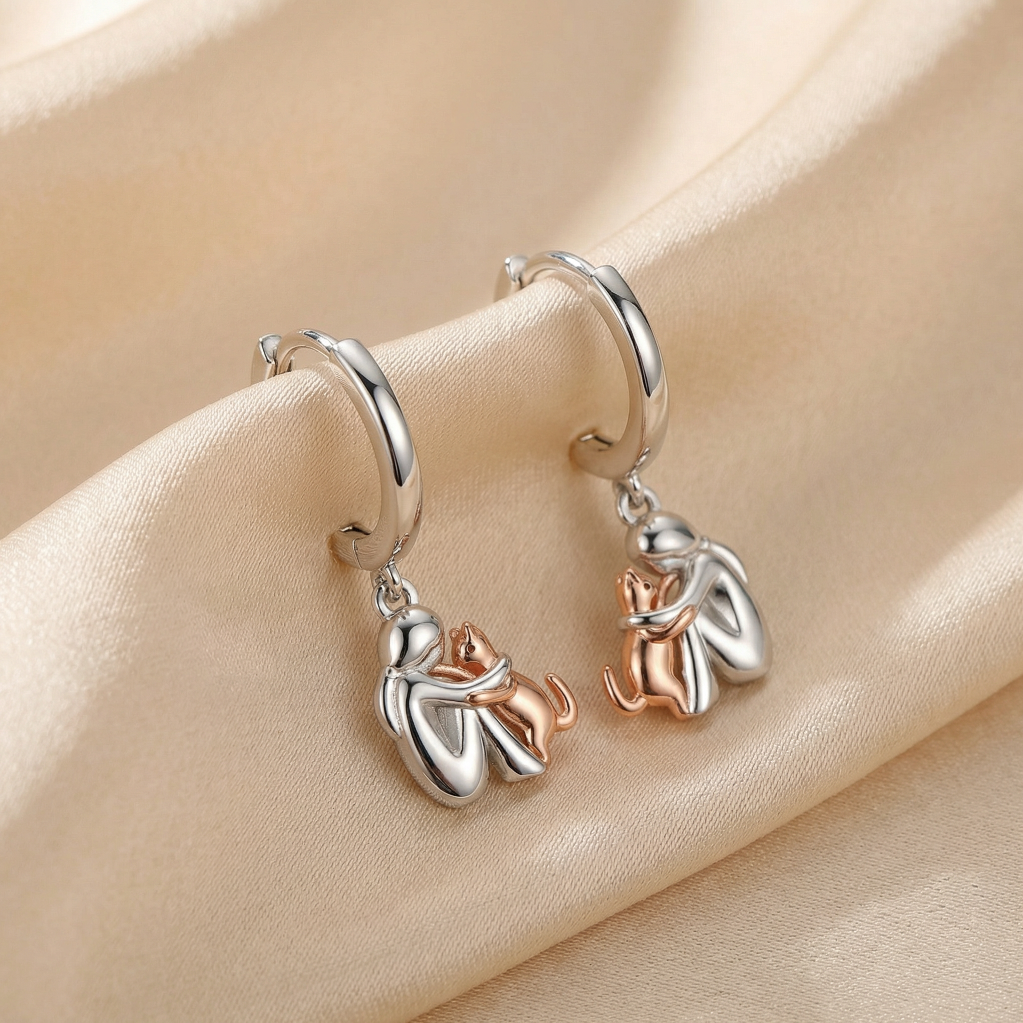 "Forever in Your Heart" Cat Hug Dangle Earrings
