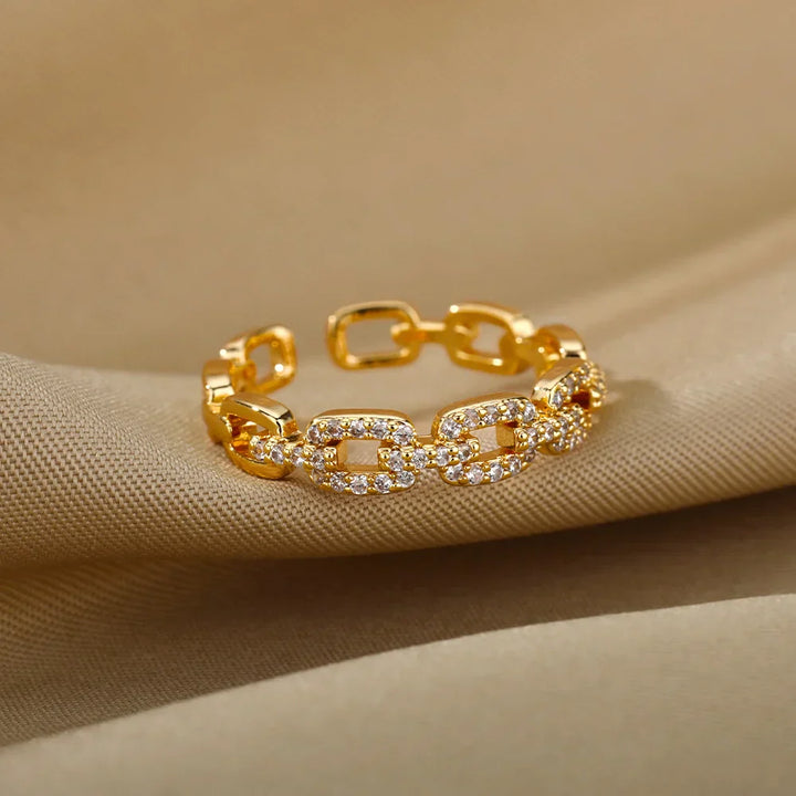 Gold Plated Chain Link Crystal Ring