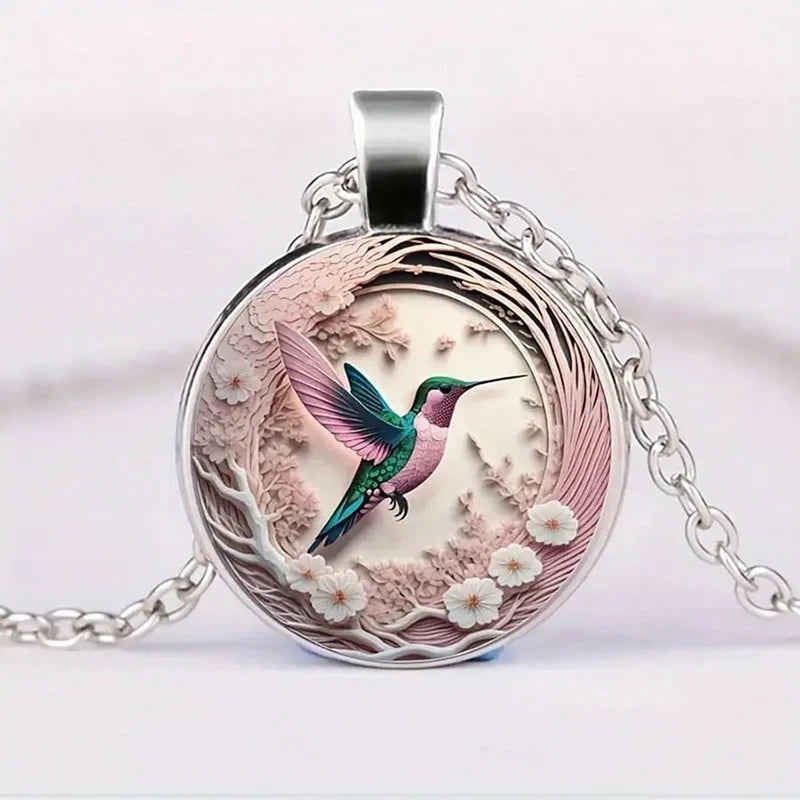 Hummingbird Glass Dome Pendant Necklace