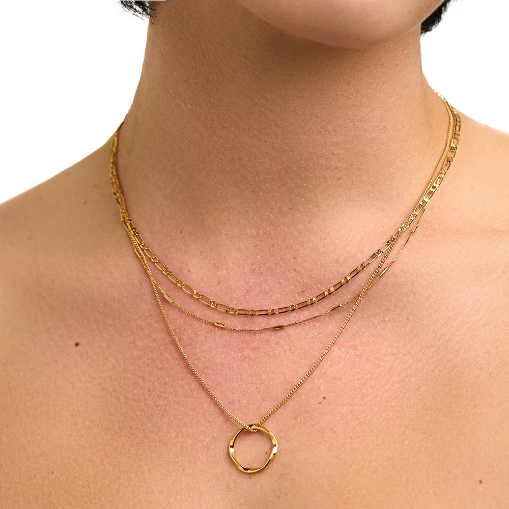 Chic Open Circle Three-Row Gold Necklace