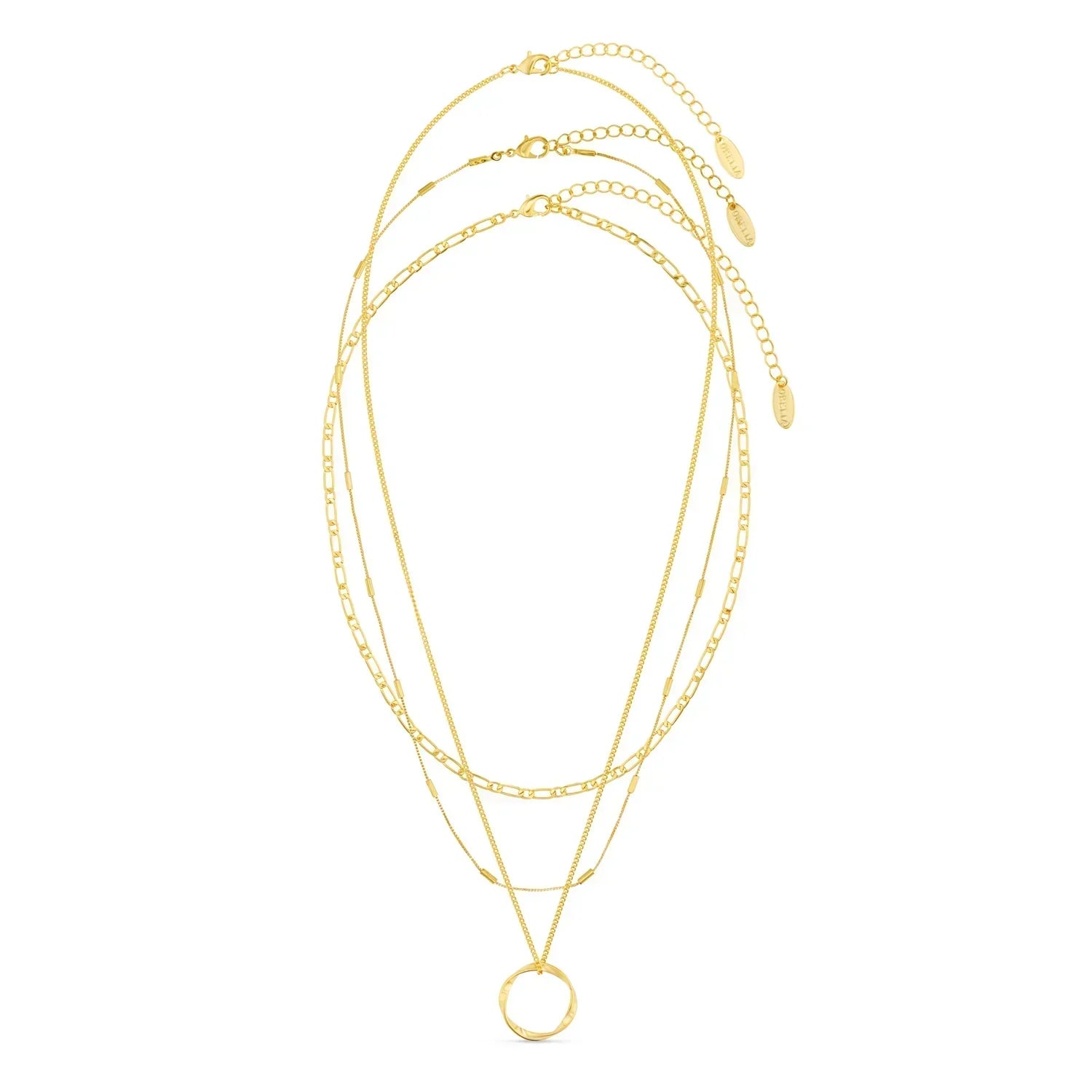 Chic Open Circle Three-Row Gold Necklace