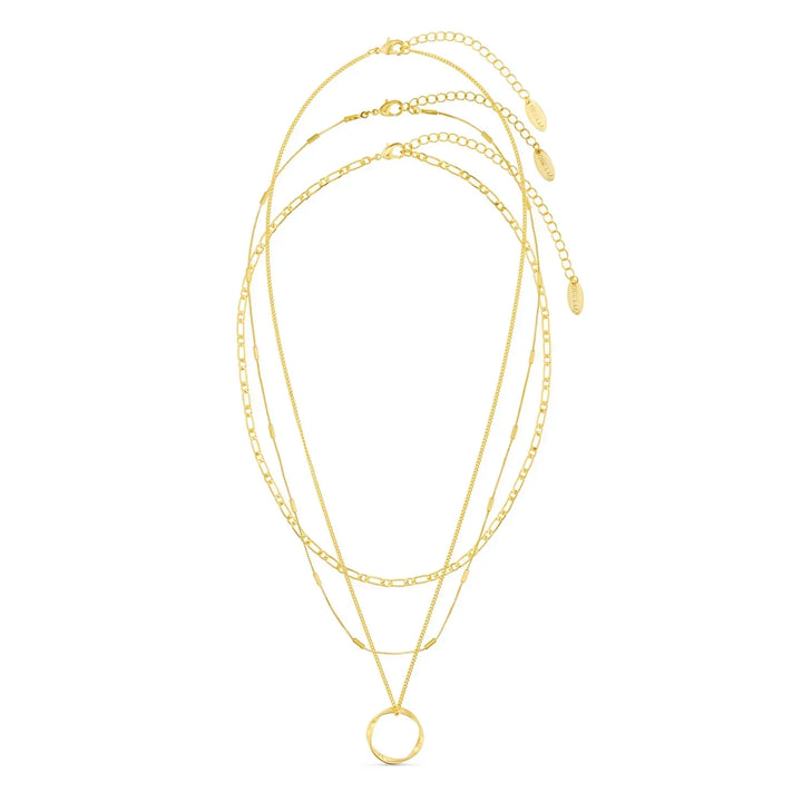 Chic Open Circle Three-Row Gold Necklace