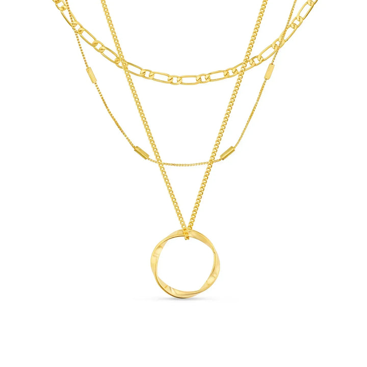 Chic Open Circle Three-Row Gold Necklace