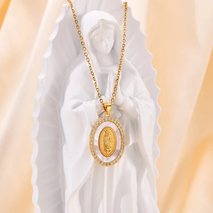 Gold Mary Oval Pendant Necklace