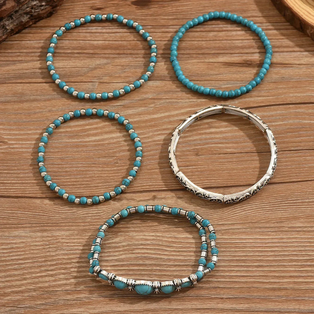 Bohemian Turquoise Beaded Bracelet Set