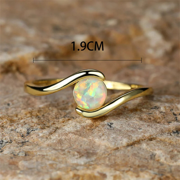 Timeless Round Rainbow White Fire Opal Ring
