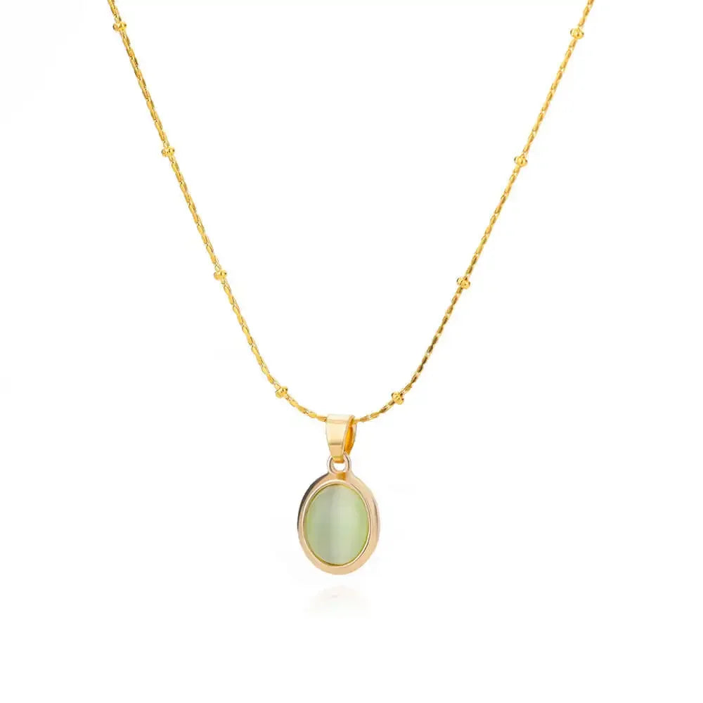 Chic Gold Stainless Steel Water Drop Opal Pendant Necklace