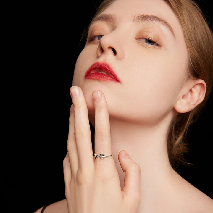 Silver Paw Ring Adjustable with Zirconia & Enamel