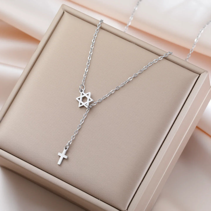 Stainless Steel Star & Cross Necklace